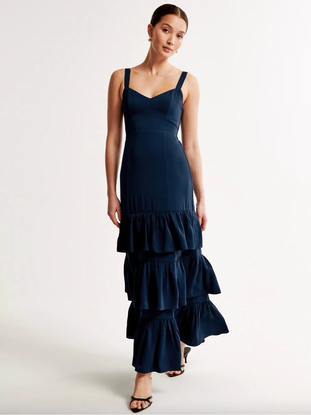 Abercrombie & Fitch | Navy Tiered Ruffle Maxi Dress ~ Small Petite